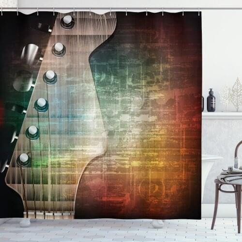 Guitar Shower Curtain Set Grunge Retro Background with Headstock Curtain for Bathroom Decor 12 Hooks Decorative Bath Accessory