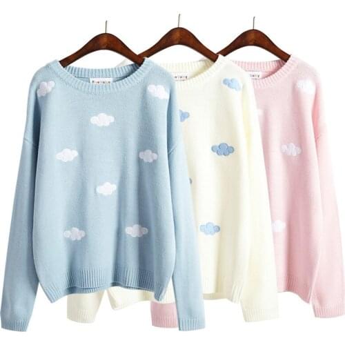 2020 Hot Sale Korean Autumn Winter New Fashion Trend Super Pink Sweet College Style Loose Embroidery Cloud Sweater Sweater