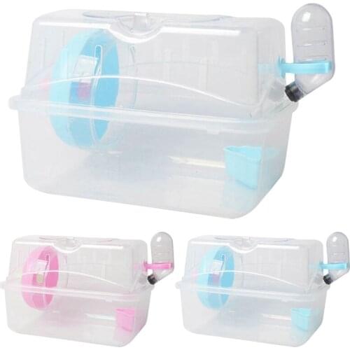 Hamster Cage Set Plastic Clear Small Animal Habitat Hamster House with Mini Bottle Cage for Hamster Guinea Pig Rats