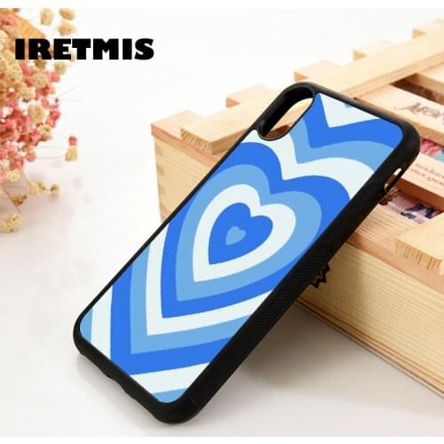 Iretmis 5 5S SE 6 6S TPU Silicone Rubber Phone Case Cover for iPhone 7 8 Plus X Xs 11 12 MINI Pro Max XR Heart blue pattern