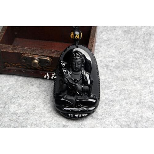 Exquisite Chinese collection handmade Obsidian Avalokitesvara Buddha Pendant