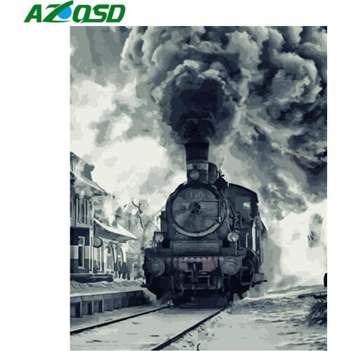 AZQSD Painting By Number Canvas Kits Landscape Decor For Home DIY Adult Pictures By Numbers Train Unframe Handmade Gift