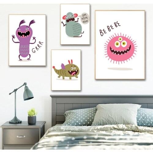 Monster Nursery Cartoon Canvas Art Painting Boys and Girls Bedroom Decoration Wall Art Picture Cute Posters and Prints No Framed