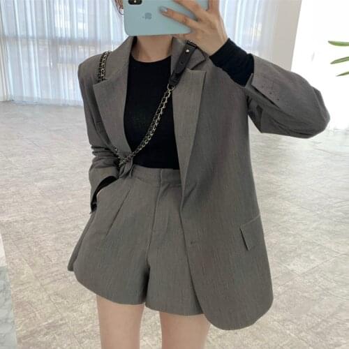 Office Lady Blazer Suits Spring Summer 2021 Two Piece Sets Long Sleeve Coat and High Waist Shorts Casual Pants 2 Piece Outfits