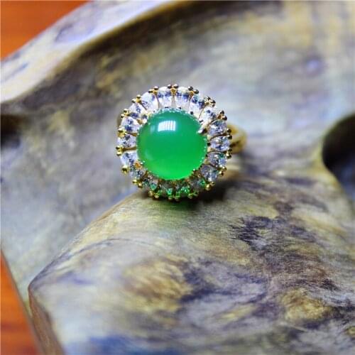 Liemjee Wholesale Personality Fashion Jewelry Green Agate Luxury Silver Plated Ring For Women Feature Concise Namour Charm Gift