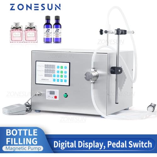 ZONESUN Magnetic Pump Beverage Perfume Mineral Essential Oil Water Drink Liquid Bottle Filling Machine