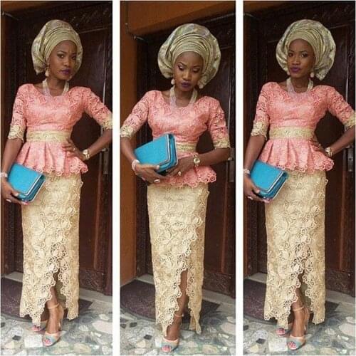 Fashion African Gold Lace Evening Dress Middle East High Side Split Long Peplum Abendkleider Elegant New Arrival Evening Gowns