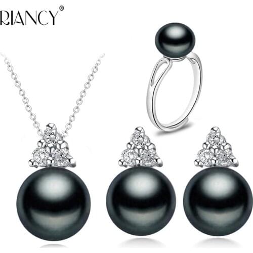 Fashion Classic Natural Freshwater black Pearl Jewelry Sets for Women 925 sterling silver jewelry girlfriend birthday best gift