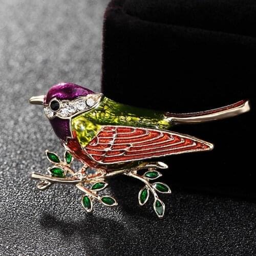 Fashion Women Brand Enamel Bird Branches Brooches Kids Lady Corsage Clips For Suit Scarf Dress Anniversary Jewelry Cartoon Pins