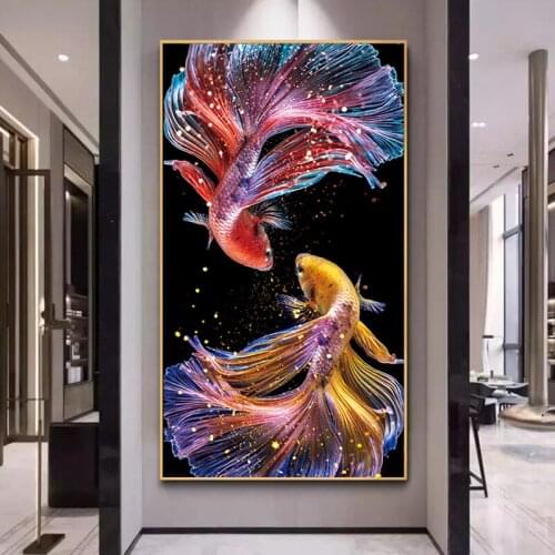 DIY Diamond Painting Goldfish Embroidery Set Cross Stitch Full Embroidery Mosaic Kit Koi Sewing Decoration