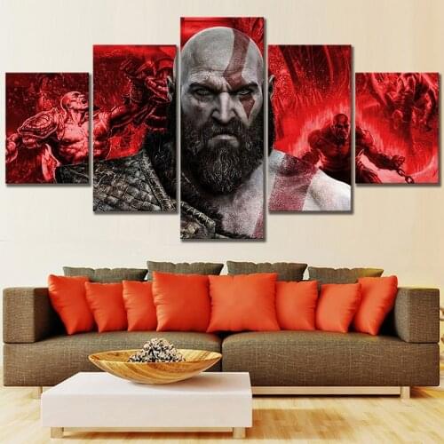Canvas Painting Wall Art 5 Panel God Of War Kratos Modular Pictures HD Game Print Modern Poster For Living Room Home Decor