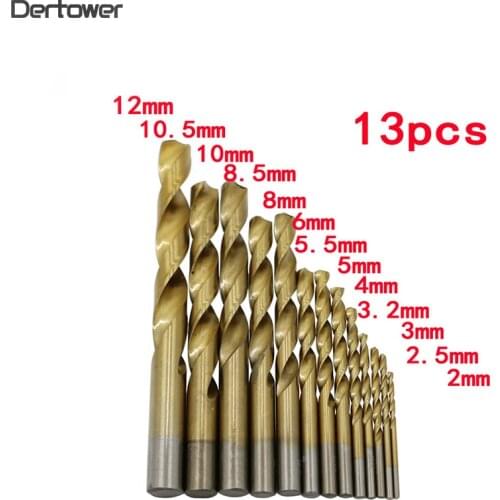 New 13Pcs/set Twist Drill Bit Set Saw Set HSS Countersink Titanium Bit Set Hole 2-12mm For Metal Hot