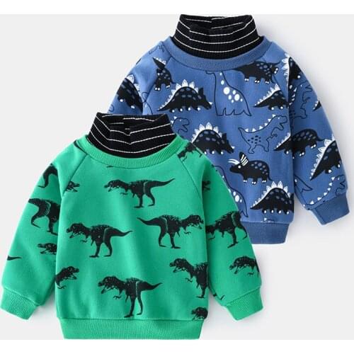 New 2020 Kids Winter Thickening Fashion Sweatshirt Boys Turtleneck Cartoon Dinosaur Pullover Tops Hoodies Sweatshirts Clothing