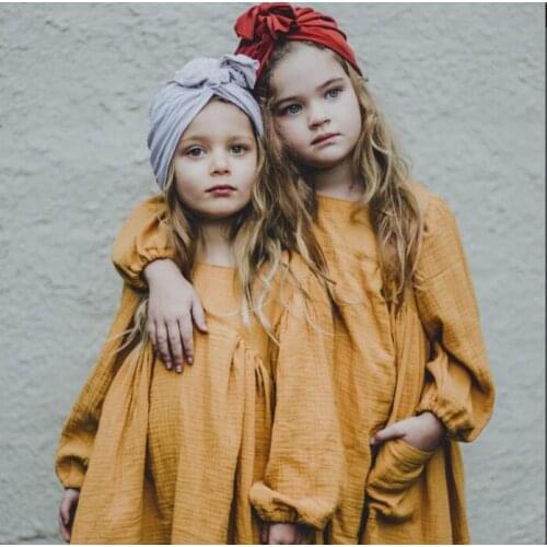 2018 Ins European&America Autumn Girl Dress Toddler Kids Girl Casual Linen Dress Princess Girl Clothes