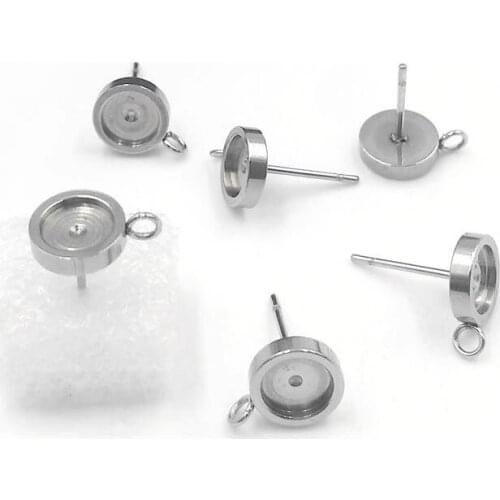 Stainless Steel Stud Earrings Bases Strong Round Bezel with Loop Hanger Cabochons Settings Ear Pins SUS Earrings post Findings