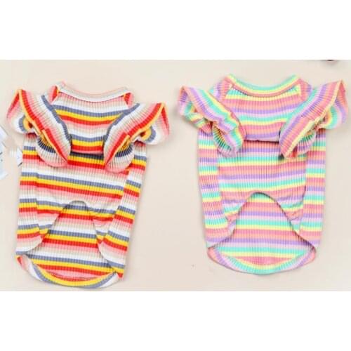 Lovely Dog Clothes Small striped Puppy Dog Accessory Cat T-shirt Pet Solid Summer Clothes Dog colorful Shirt 10pcs/lot