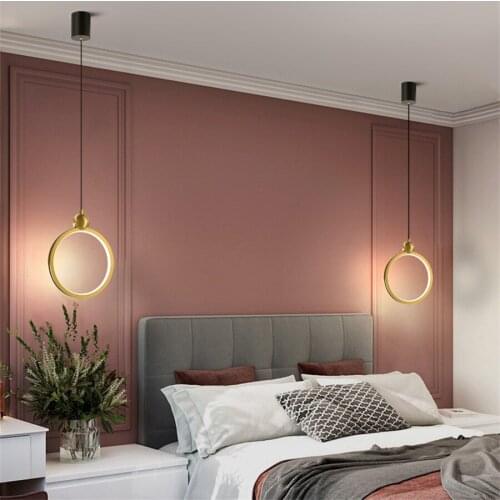 20CM 30CM Black Golden Ring LED Pendant Lights Dining Room Bedside Hanging Light Store Shop Bar Restaurant Pendant Lamps