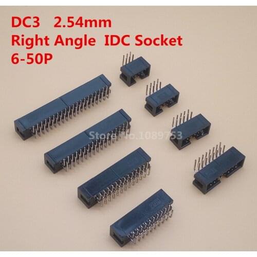 10PCS DC3 6P 8P 10P 14P 16P 20P 26P 30P 34P 40P 50P 2.54mm Socket Header Connector ISP Male Double-spaced Right Angle IDC JTAG