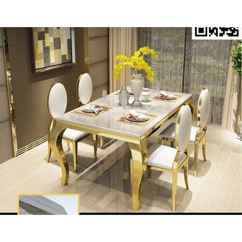 Nordic luxury marble dining table rectangular size apartment post-modern minimalist stainless steel dining table and chair combi
