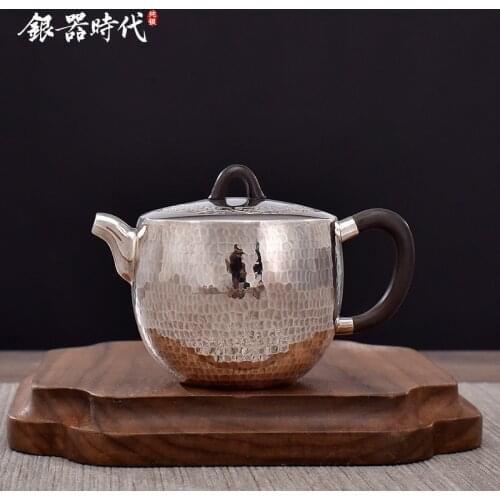 Silver age 999 sterling silver teapot bridge by hand pick hammer do old kung fu tea home office silver pot