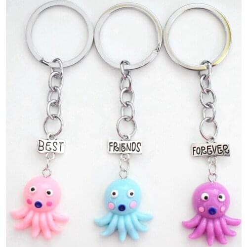 Resin Octopus Squid Pendant Best Friends Forever Key Chains Kids Key Ring Personalized Friendship Gifts For Girls,Boys 3pcs/lot