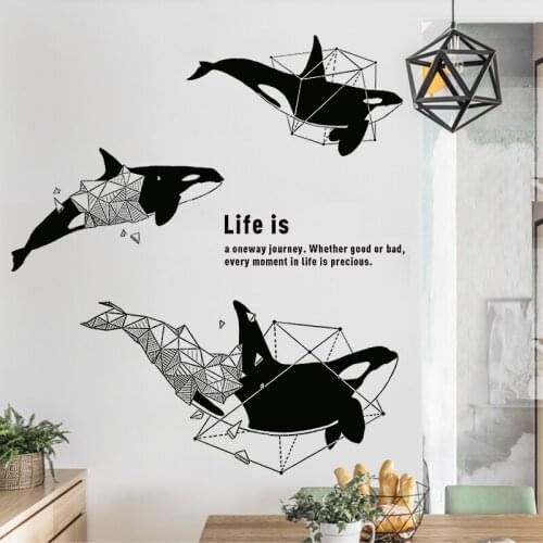 Modern Geometry Wall Stickers Teen Bedroom Living Room Wall Decoration Black and White Whale Animal Wallpaper Home Office Decor