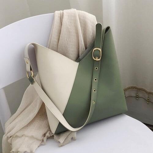 2020 ladies stitching contrast color PU leather bucket bag 2020 summer messenger bag ladies shoulder bag female travel handbag