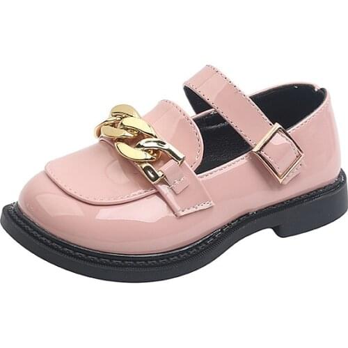 Girls Leather Shoes 2021 New British Style Boy Student Girl Chain Black Soft Bottom Princess Shoes Fashion Flats All-match 26-36