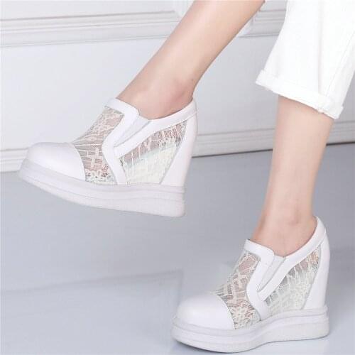 Summer Pumps Shoes Women Slip On Genuine Leather Wedges High Heel Ankle Boots Female Round Toe Fashion Sneakers Casual Shoes