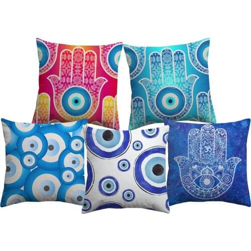 Turkish Evil Eye Cushion Covers Hamsa Hand Ramadan Home Decor Hand of Fatima Throw Pillow Cover Living Room Home Decoration