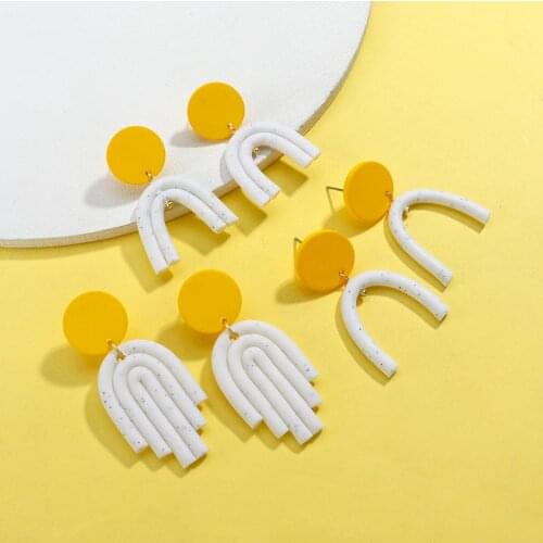 Lifefontier White Yellow Polymer Clay Drop Earrings Round Geometric Unusual Dangle Earrings for Women Korean Fashion Jewelry
