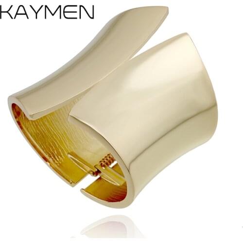 KAYMEN Golden Silver Color Metal Smooth Surface Statement Cuff Bangle for Women, Punk Style Girl Loved Fashion Bangle Bracelet