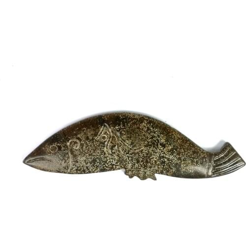 YIZHU CULTUER ART Collection Old Chinese Hongshan Culture Black Magnet Jade Carving Fish Pendant