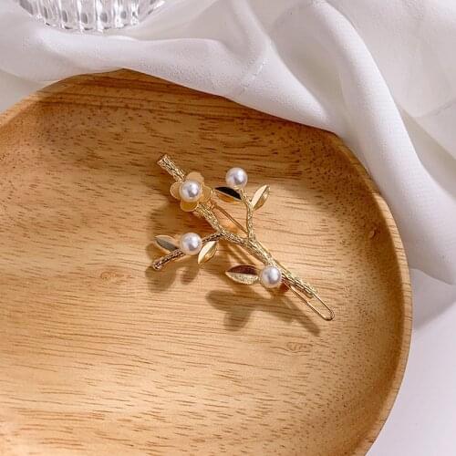 New Branch Hairpin Nostalgic Retro Metal Headdress Girl Imitation Pearl Flower Hair Clip for Women Fashion Hair Accessories