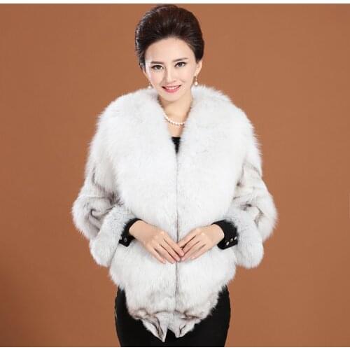 Womens new big collar Fox fur shawl warm female winter long sleeve Real fur coat free shipping large size real fur vest