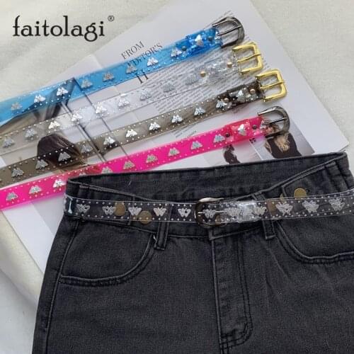 Transparent Laser Butterfly Women Belt PVC Clear Jelly Ladies Belt Jeans Dress Waist Strap Sweet Candy Color Girls Wasitband