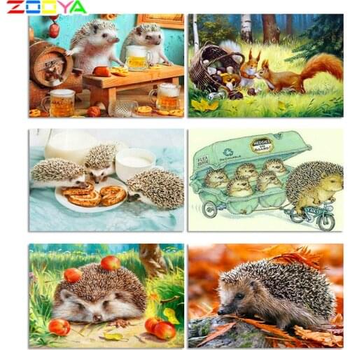 ZOOYA DIY Diamond Embroidery Forest Hedgehog Mushroom Basket Diamond Painting Cross Stitch Round Drill Mosaic Decoration CH023