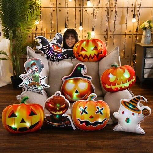 Sound and light Halloween Pumpkin Pillow ghost zombie Terror atmosphere Stuffed Bed Pillow tricky Decor funny Gift for friend