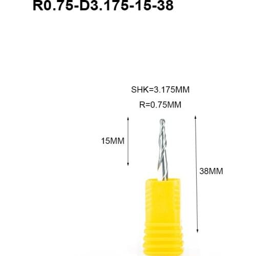 10pcs R0.75*D3.175*15*38L*2F Tungsten solid carbide Coated Taper Ball Nose CNC milling cutter router bits wood metal end mill