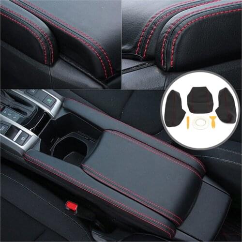 3PCS PU Leather Car Center Armrest Box Case Cover Trim Cushion Pad Suitable For Honda Civic 2016 2017 2018 Interior Accessories