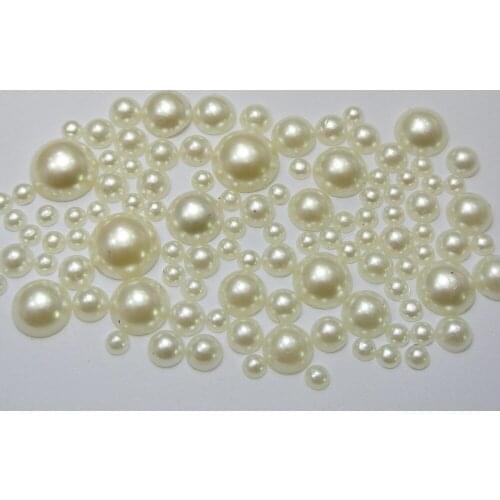 500 Ivory Acrylic Round Half Pearl 4mm-12mm Cabochon faux round Pearl Flat Back Mix SIZE