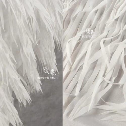 White Embroidered Gauze Fabric French Fringes DIY Patches Stage Home Decor Clothes Gown Skirt Wedding Dress Designer Fabric