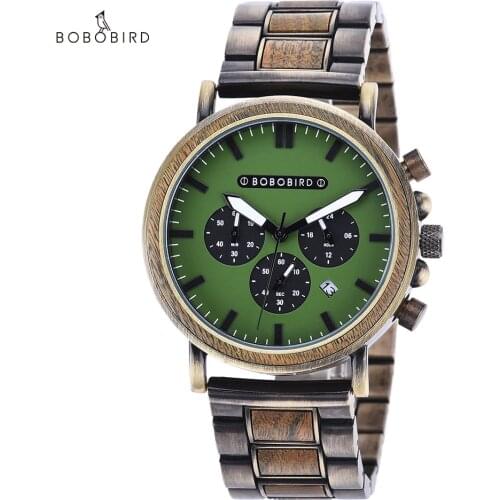 BOBO BIRD Watches Mens Top Brand Luxury Wooden Clock Casual Stopwatch Calendar Display Male Watch Quartz Chronograph for Dad