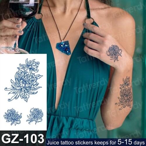 Chrysanthemum flower temporary tattoo juice womens tattoos fake tattoo rose chinese long lasting tattoo big size tattoo sleeve