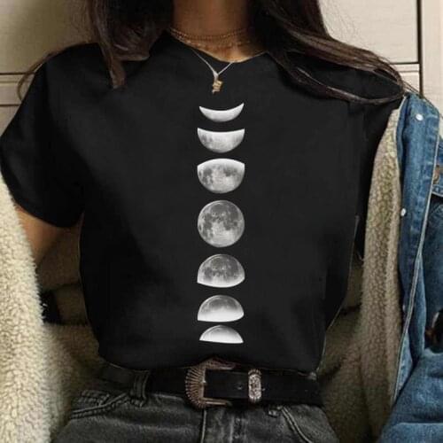 New Moon Print T Shirt Fashion Women T Shirt O Neck Short Sleeve T-Shirt Summer Black Tees Female Casual Tops T-shirt Cute Tees