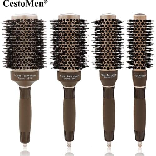 CestoMen New Nano Technology Ionic Ceramic Hair Aluminum Brush Boar Bristle Hair Curly Comb Round Brushes For Hairdressing Salon