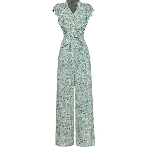 Rompers Runway High Quality Summer New Fashion WomenS Party Elegant Chic Casual Sexy V-Neck Trousers Vest Print Jumpsuits