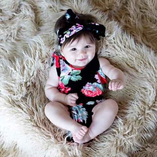 Baby Girls Clothing Set Fashion Sleeveless Toddler Clothes 2PCS Newborn Summer Cotton Jumpsuits + Headband Baby Girl Rompers