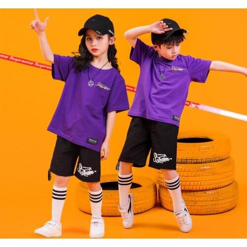 Summer Girls Boys Hip Hop Ballroom Dancing Costumes for Kids Jazz Dance Clothes Fashion Show Short T Shirt Tops Jogger Pants