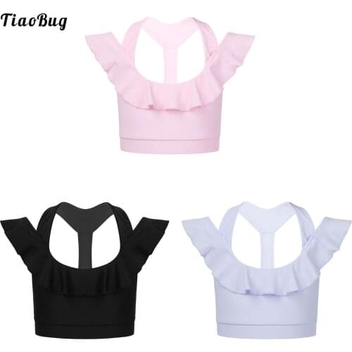 Kids Girls Summer Active Workout Running Gym Yoga Sports Bra Top U Neck Shoulder Straps Ruffle Dance Vest
